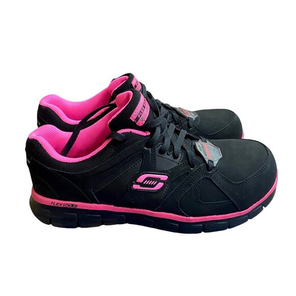 Skechers Women's Work Sneaker 11 Black Pink Alloy Toe Slip Resistant NEW - Picture 3 of 10